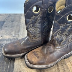 DAN POST Western Cowboy Boots Youth 4D Brown Leather Square Toe Pull-On