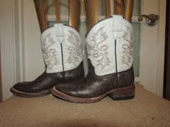 Tanner Mark Brown & White Leather Square Toe Cowboy Boots Youth Size 1 Mex 21