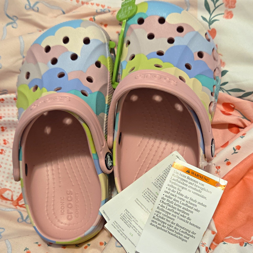 Crocs Classic Kids Slip-On Clogs Cloud Print Pink Multicolor US 1