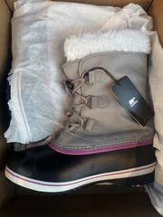 Sorel Yoot Pac Nylon WP Winter Boots In Chrome Grey/Black/Pink Big Kid Size US 6