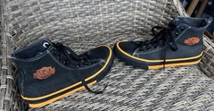 Harley Davidson Kids High-Top Sneaker Black Canvas/Leather Trim Orange Accents 4