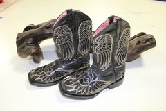 Vaccari Black Leather Boots with Cross and Angel Wings Design Kid’s Size 13