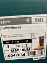 Ariat Derby Monroe Kids Size 3 M Tan Roughout / Inkwell Buckaroo Cowboy Boots