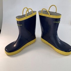 Lone Cone Kids Size 4 Pull On Rain Boots, Blue And Yellow With Handles