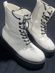 Forever Patent Leather Combat Ankle Boots Lace-Up Side Zipper US 8 EU 16