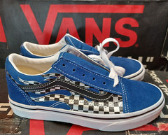 Vans Kids 3 Old Skool Reflective Checkerboard Flame Blue/True White VN0005WV7WM