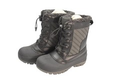 All in Motion Snow Boots Kids Size 2 Black Quilted Lace Up Insulated Winter Snow