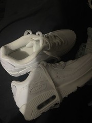 Nike Air Max 90 White Unisex Kids Sneakers 7Y Synthetic Mesh Lace Up Flat Heel