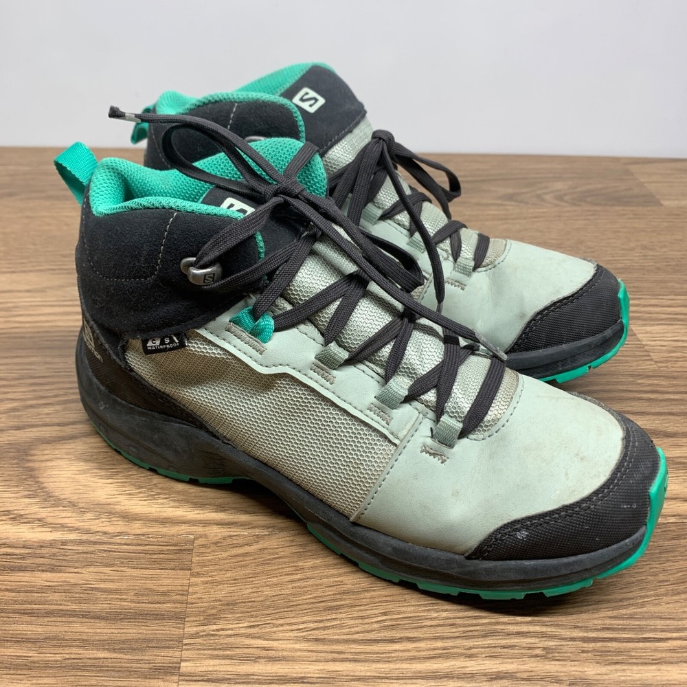 Salomon Outward Waterproof Gray Black Green Youth Size US Kids 6 Womens 7