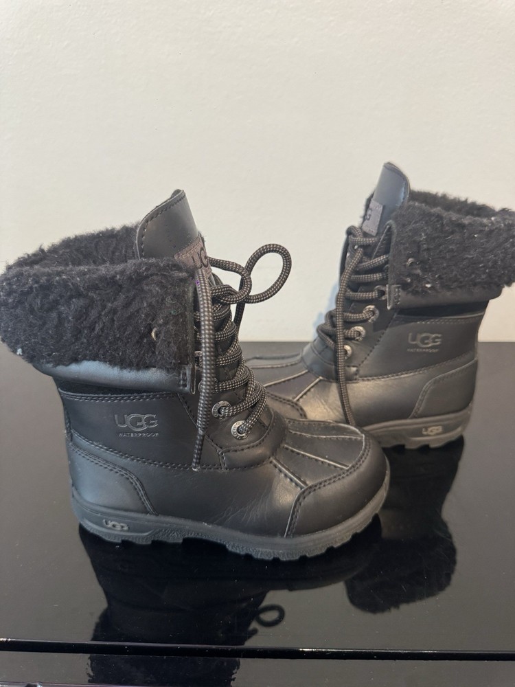 UGG Butte II CWR Kids Black Leather Waterproof Winter Boots Size 11 1019066K
