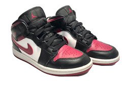 Nike Air Jordan 1 Mid Black Maroon Bred Toe 640734-066 Size 2Y
