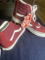 Vans Off The Wall Shoe Maroon & White High Top Skater Kids Size 2.5