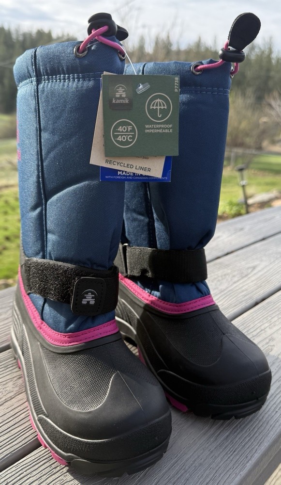 Waterproof Boots Size „Big Kid 5“ Insulated Kid Boots Blue With Pink Trim NWT