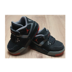 Jordan Mid Top Leather Sneakers Hook & Loop Strap Black Gray Red US 6C EU 22