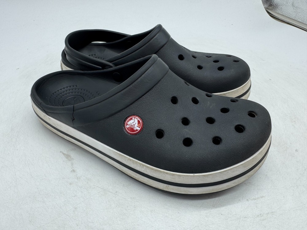 DAMAGED Crocs Crocband Clogs Kids Black Rubber Slip-On Lightweight Casual – J6