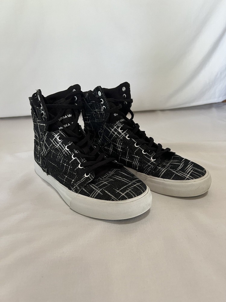 SUPRA MUSKA 001 Kids Black/White Canvas High Top Shoes Size 5 1/2