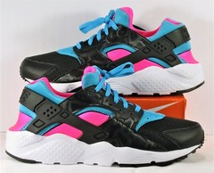 Nike Air Huarache Run Black White & Pink Running Women 7 Sz 5.5Y NEW 654280 005