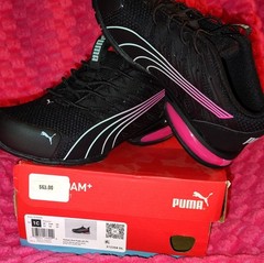 PUMA Voltaic Evo Fade AC PS Kids Size 1C Black Pink Sneakers Mesh Lace Up Logo