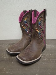 Ariat Quickdraw VentTek Brown Leather Square Toe Cowboy Boots Girls Boys Sz 12