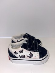 Vans Old Skool Shoes Kid Size 2T~Pink Checkerboard Butterfly Canvas Low~New Cond