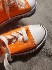 EpicStep Unisex Kids Shoe [Size 2] Orange Canvas Low Top Sneakers Stains