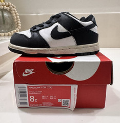 Nike Dunk Low TD Black White Leather Toddler Sneaker Size 8C CW1589-100