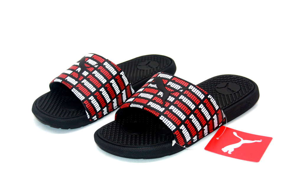 PUMA COOL CAT ECHO BX JR 383617-01 BLACK-HIGH RISK RED-WHITE BIG KIDS SLIDE