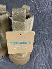 thereabouts Lil Elisa Gold Glitter Chelsea Ankle Boots Memory Foam Zip Kids 5M
