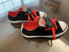 Converse All Star Youth Size 1 Black Double Tongue Red/Silver 2110-ct1a