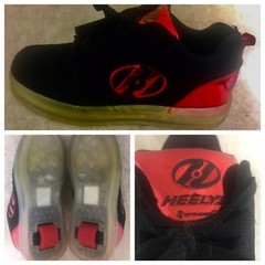 HEELYS Wheels Skate Shoes Size 5 YTH Black Red Metallic Trim Logo #HES10153