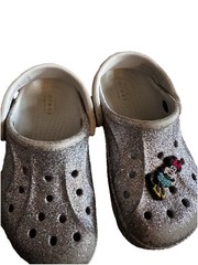 Crocs Classic Glitter Silver Clog Minnie Mouse Disney Kids US 8 Slip-On