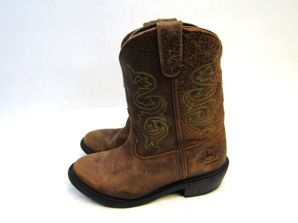 John Deere Youth Size 2 Brown Rough Out Leather Cowboy Western Boots