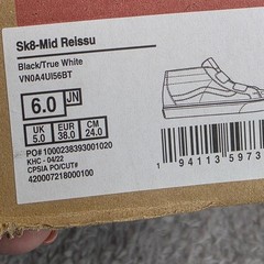 Vans Sk8-Mid Reissue V Black White Hook Loop Kids Juniors 6.0 Eu 38 WM 7 NIB