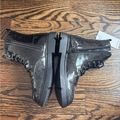 Dadawen Black Glitter Combat Boots Kids Ankle Glossy Black Glitter Boots Size 3
