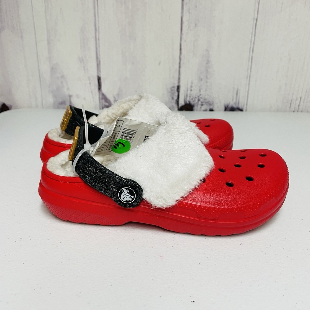Crocs Classic Lined Santa Clogs Size J1 Christmas Holiday Slip On Toddler