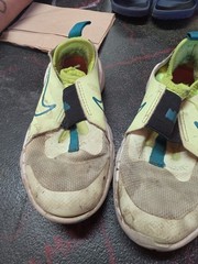 Nike Flex Runner Kids Yellow Teal Slip-On Athletic Sneakers Mesh Size 10.5C