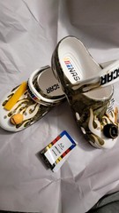 Crocs NASCAR Realtree Clogs White size Camouflage Flames Checkered Flag Size 8