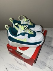 nike air max 90 white teal volt low top unisex kids sneakers size 8c CV0065-124
