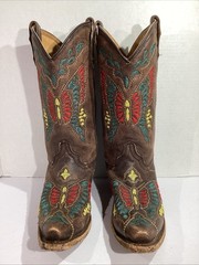 Corral Teens Size 4 Brown Leather Snip Toe Western Mid-Calf Boots SK1-8