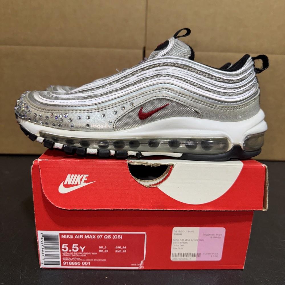 Nike Air Max 97 OG QS (GS) Silver Bullet 918890-001 Size 5.5y Custom PREOWNED