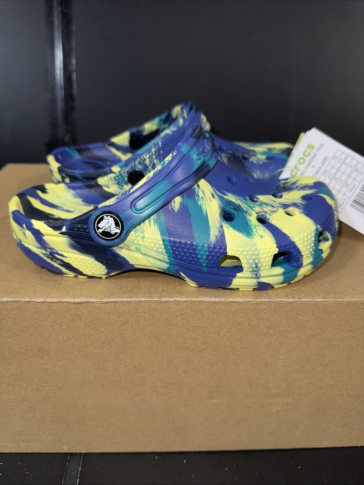 Crocs Classic Marbled Clog Blue Yellow Green Unisex Kids US 13 Slip On NWT