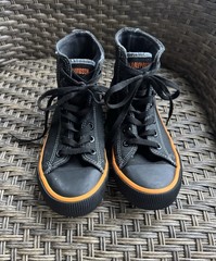 Harley Davidson Kids High-Top Sneaker Black Canvas/Leather Trim Orange Accents 4
