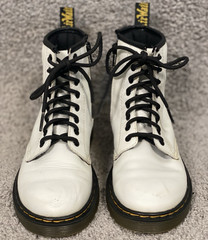 Dr. Martens 1460J Combat Boots Youth Size 2 White Leather Lace Up Side Zip *READ