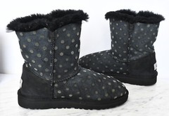UGG Girls‘ Bailey Button Polka Dot Boots Sheepskin Suede Short Winter Kids Sz 4