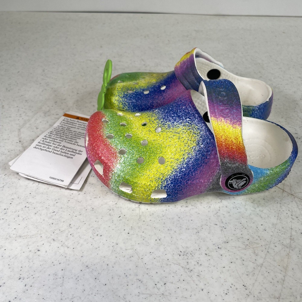 Crocs Classic Tie Dye Graphic Clogs Rainbow Colors Kids Size C 7 NEW