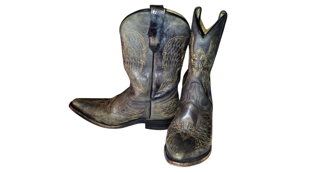 Corral G1104 Distressed Gray/Black Cross/Wings Leather Snip-Toe Boots K 13 1/2