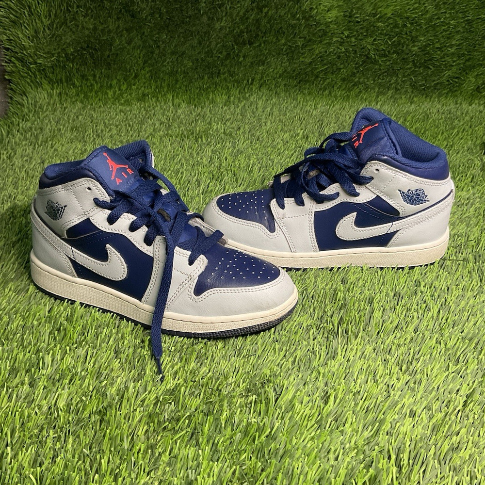Jordan Air Jordan 1 Mid Unisex Kids 4.5 White/Blue Mid Top Leather Lace-Up
