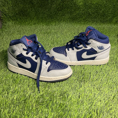 Jordan Air Jordan 1 Mid Unisex Kids 4.5 White/Blue Mid Top Leather Lace-Up