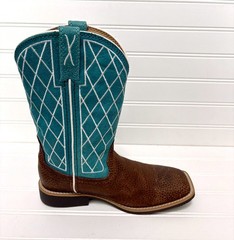 TWISTED X Top Hand Kids Distressed Saddle Turquoise Cowboy Boots Boys Size 2.5 M