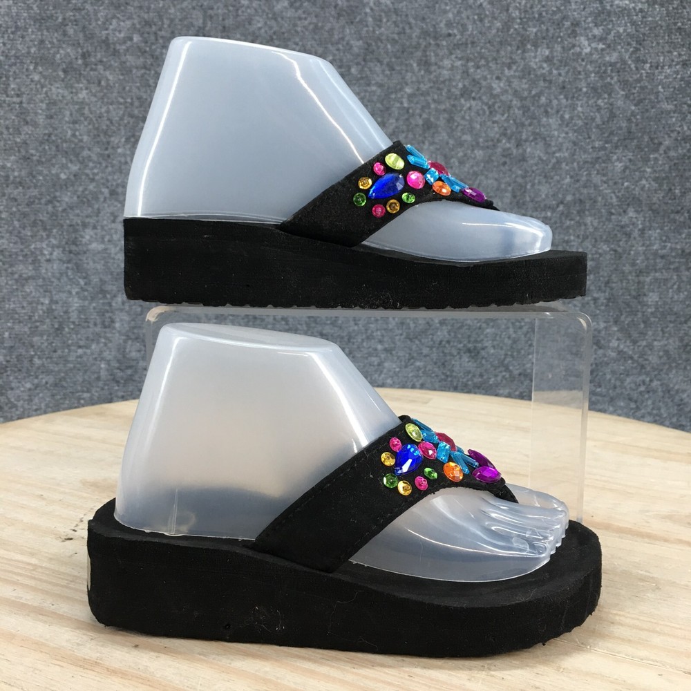 Op Sandals Kids 12 Platform Thongs Black Beaded Open Toe Breathable Comfort
